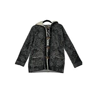 COCO & CARMEN Wood Toggle Button Cardigan HOODED SWEATER- BLACK- SIZE S/M Boho